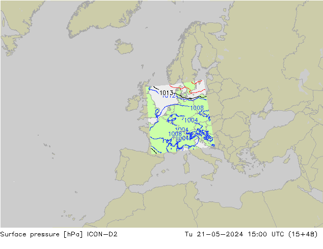 Luchtdruk (Grond) ICON-D2 di 21.05.2024 15 UTC