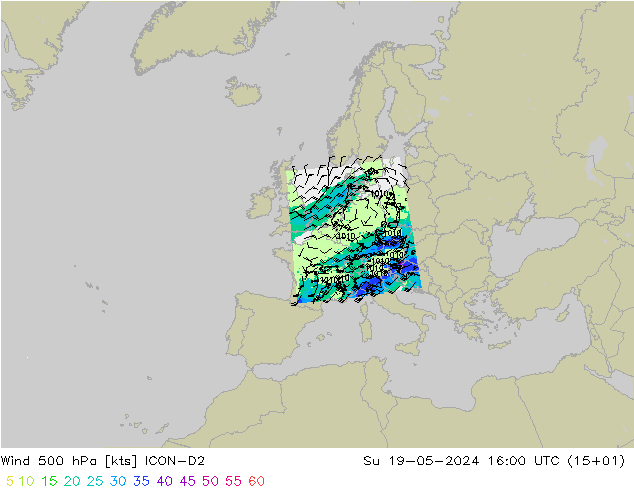 风 500 hPa ICON-D2 星期日 19.05.2024 16 UTC