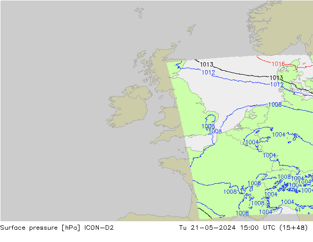 Atmosférický tlak ICON-D2 Út 21.05.2024 15 UTC