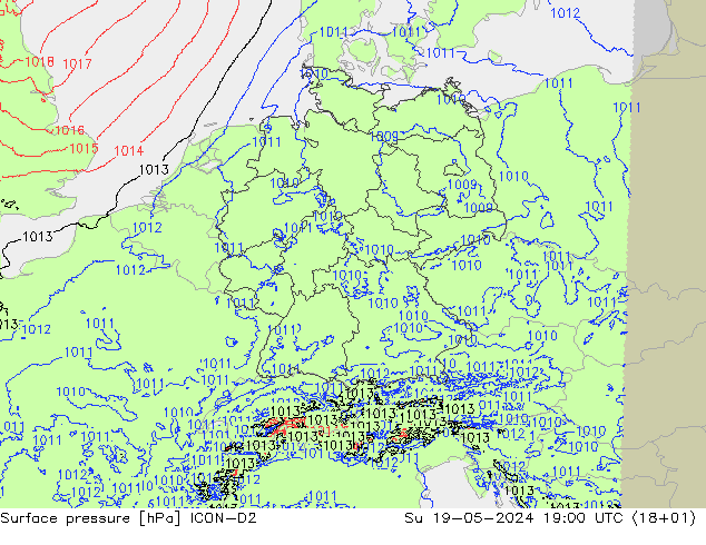 地面气压 ICON-D2 星期日 19.05.2024 19 UTC