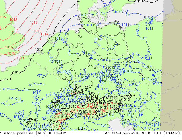 ciśnienie ICON-D2 pon. 20.05.2024 00 UTC