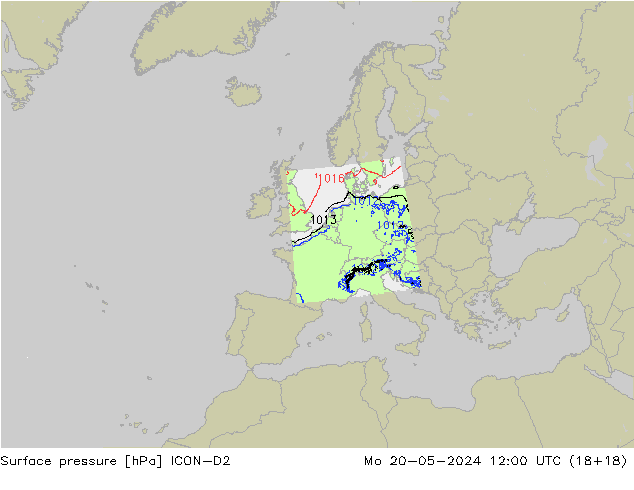 Luchtdruk (Grond) ICON-D2 ma 20.05.2024 12 UTC