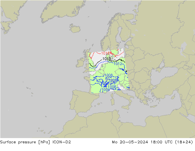 地面气压 ICON-D2 星期一 20.05.2024 18 UTC