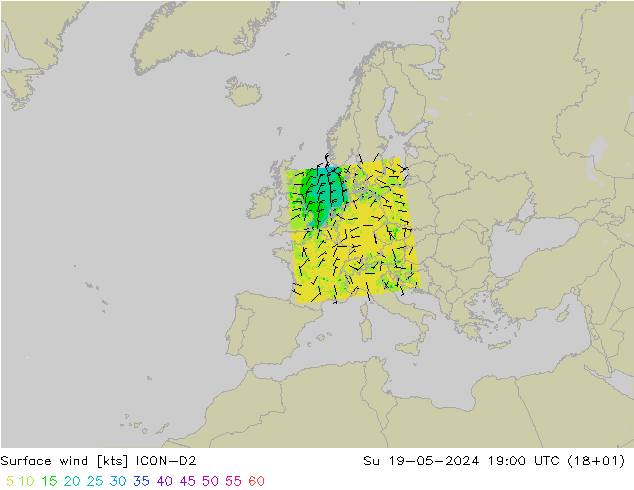 风 10 米 ICON-D2 星期日 19.05.2024 19 UTC