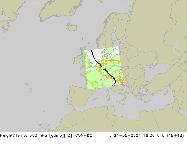 Hoogte/Temp. 500 hPa ICON-D2 di 21.05.2024 18 UTC