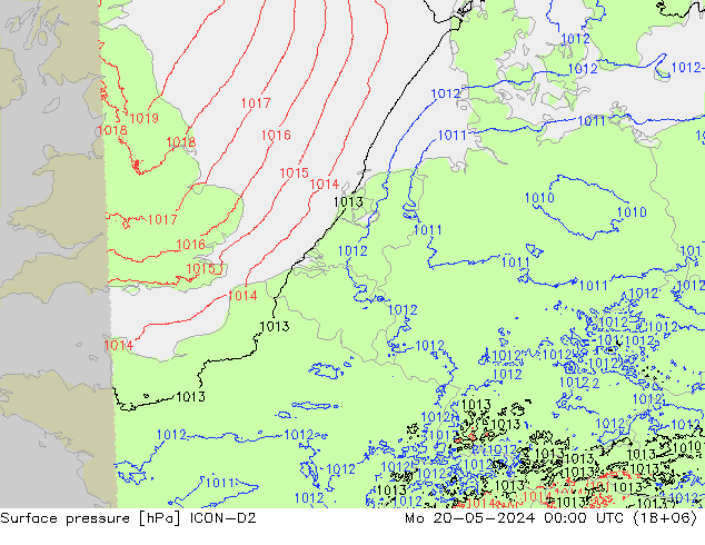地面气压 ICON-D2 星期一 20.05.2024 00 UTC
