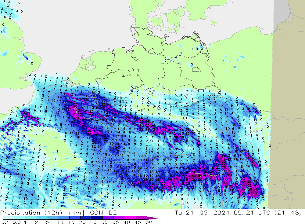 Precipitação (12h) ICON-D2 Ter 21.05.2024 21 UTC