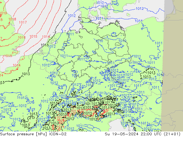 地面气压 ICON-D2 星期日 19.05.2024 22 UTC