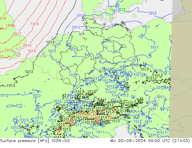 pressão do solo ICON-D2 Seg 20.05.2024 00 UTC