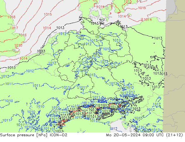 Bodendruck ICON-D2 Mo 20.05.2024 09 UTC