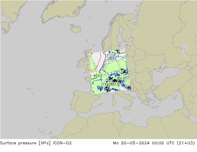 地面气压 ICON-D2 星期一 20.05.2024 00 UTC