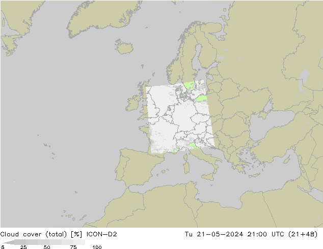 Nubi (totali) ICON-D2 mar 21.05.2024 21 UTC