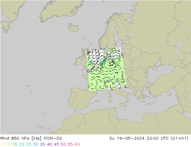 风 850 hPa ICON-D2 星期日 19.05.2024 22 UTC