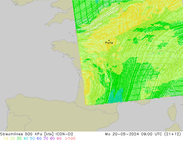 Rüzgar 500 hPa ICON-D2 Pzt 20.05.2024 09 UTC