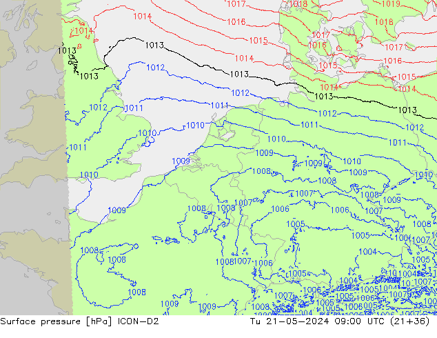 pression de l'air ICON-D2 mar 21.05.2024 09 UTC