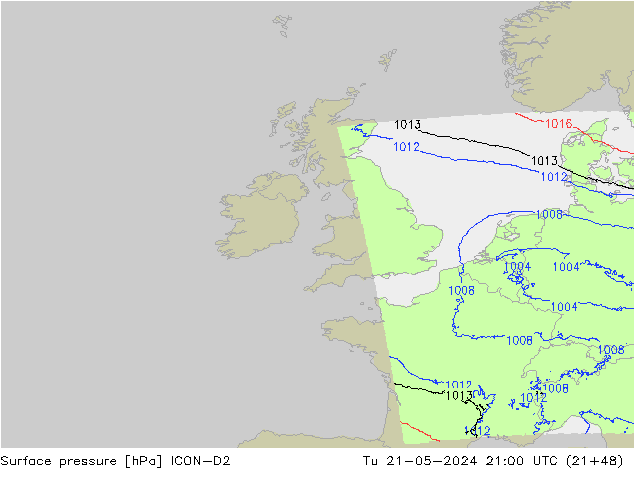 Atmosférický tlak ICON-D2 Út 21.05.2024 21 UTC