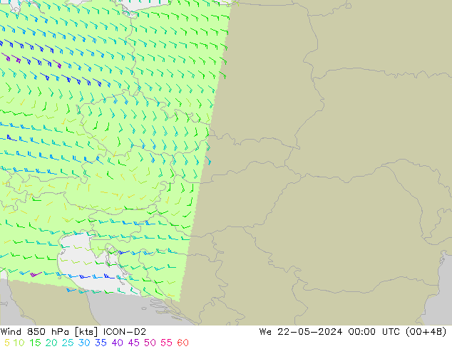 Rüzgar 850 hPa ICON-D2 Çar 22.05.2024 00 UTC