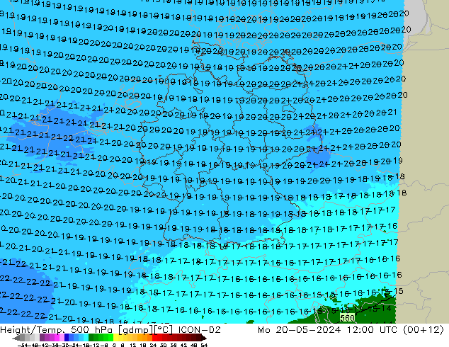 Hoogte/Temp. 500 hPa ICON-D2 ma 20.05.2024 12 UTC