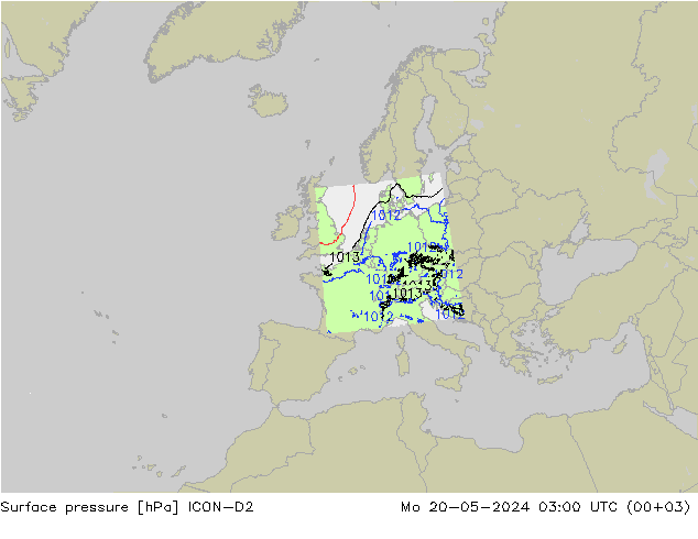 地面气压 ICON-D2 星期一 20.05.2024 03 UTC