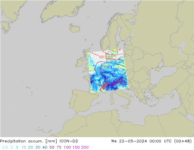 Toplam Yağış ICON-D2 Çar 22.05.2024 00 UTC