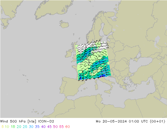 风 500 hPa ICON-D2 星期一 20.05.2024 01 UTC