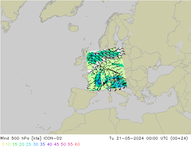 风 500 hPa ICON-D2 星期二 21.05.2024 00 UTC