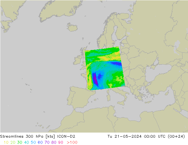 风 300 hPa ICON-D2 星期二 21.05.2024 00 UTC
