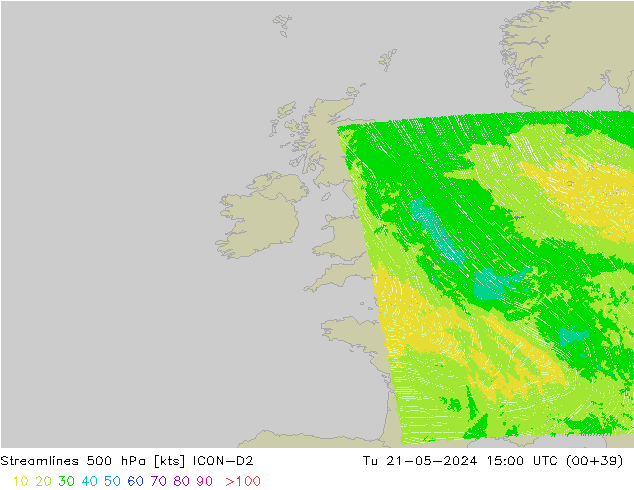 Streamlines 500 hPa ICON-D2 Tu 21.05.2024 15 UTC