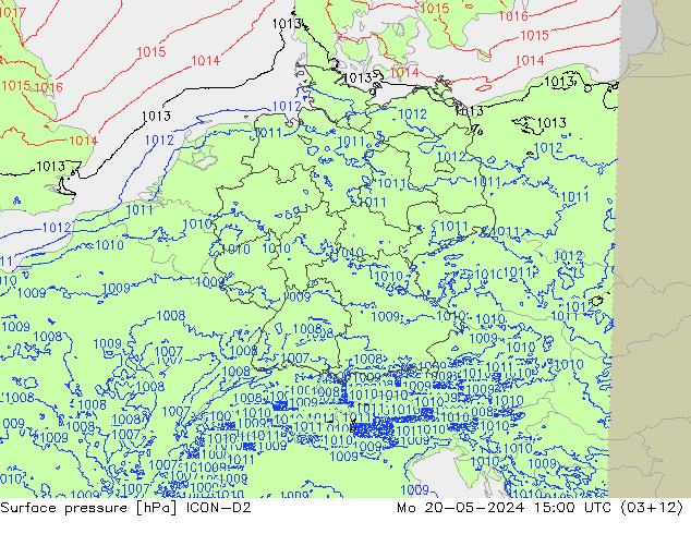 地面气压 ICON-D2 星期一 20.05.2024 15 UTC