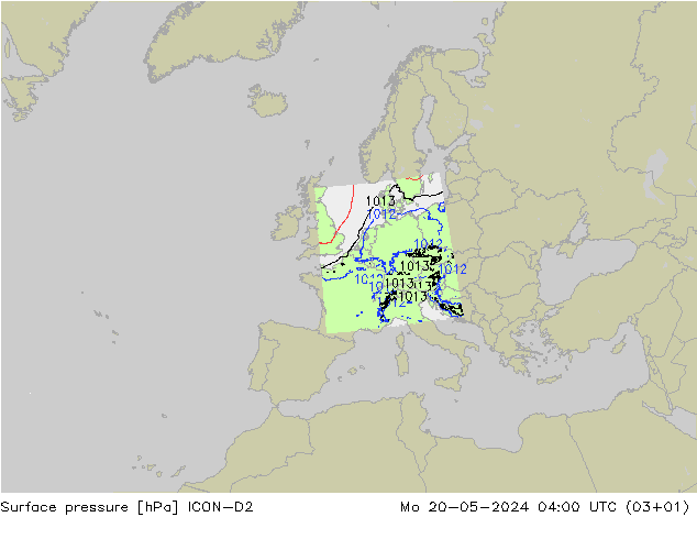 地面气压 ICON-D2 星期一 20.05.2024 04 UTC