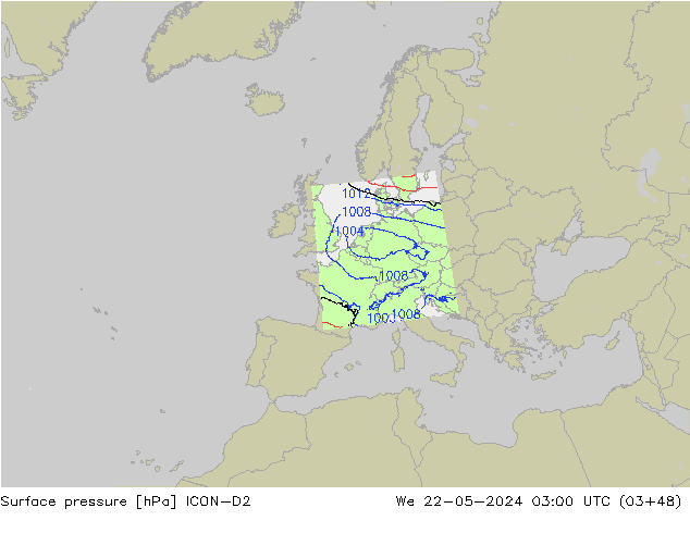 地面气压 ICON-D2 星期三 22.05.2024 03 UTC