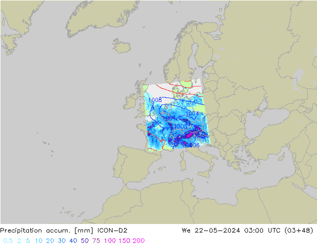 Toplam Yağış ICON-D2 Çar 22.05.2024 03 UTC