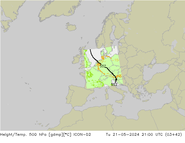 Hoogte/Temp. 500 hPa ICON-D2 di 21.05.2024 21 UTC