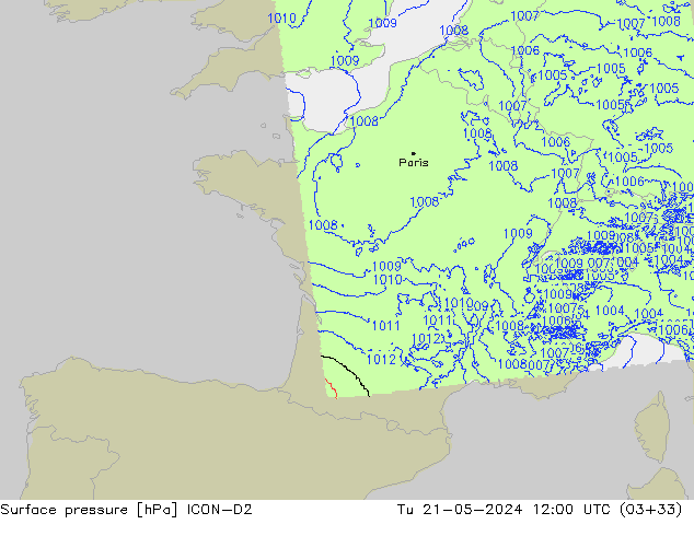 Luchtdruk (Grond) ICON-D2 di 21.05.2024 12 UTC