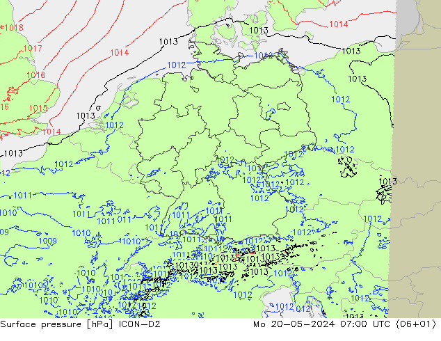 Atmosférický tlak ICON-D2 Po 20.05.2024 07 UTC