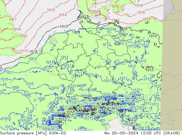 ciśnienie ICON-D2 pon. 20.05.2024 12 UTC