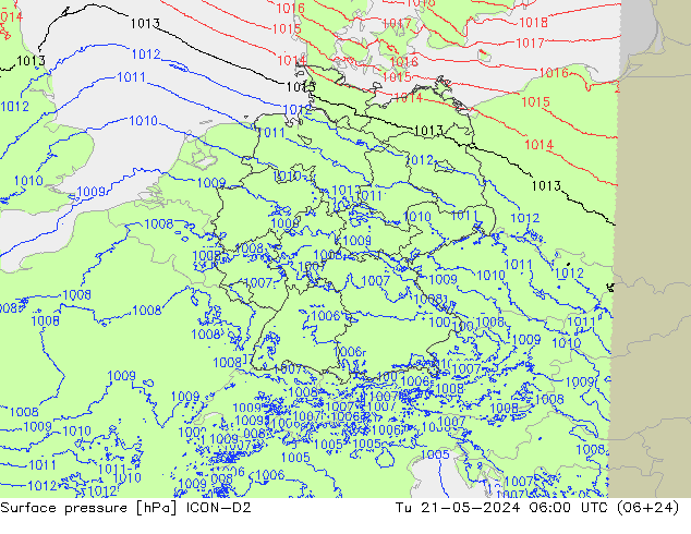 地面气压 ICON-D2 星期二 21.05.2024 06 UTC