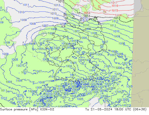 pression de l'air ICON-D2 mar 21.05.2024 18 UTC