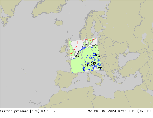 地面气压 ICON-D2 星期一 20.05.2024 07 UTC