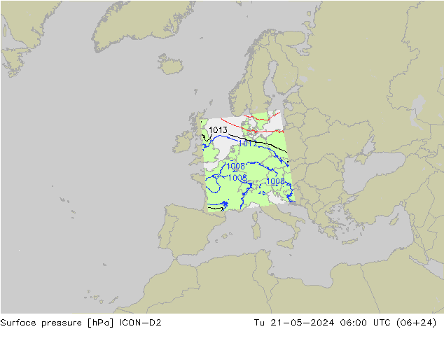 pression de l'air ICON-D2 mar 21.05.2024 06 UTC