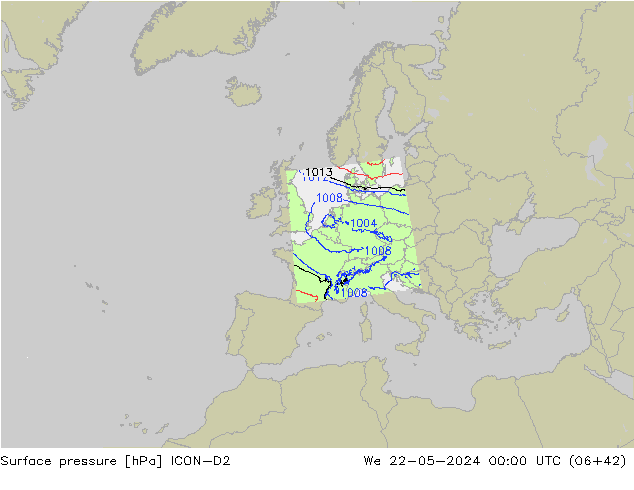 Bodendruck ICON-D2 Mi 22.05.2024 00 UTC