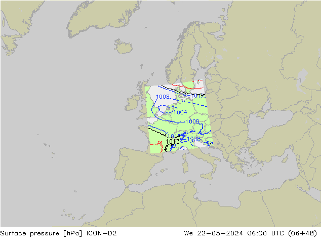 Luchtdruk (Grond) ICON-D2 wo 22.05.2024 06 UTC