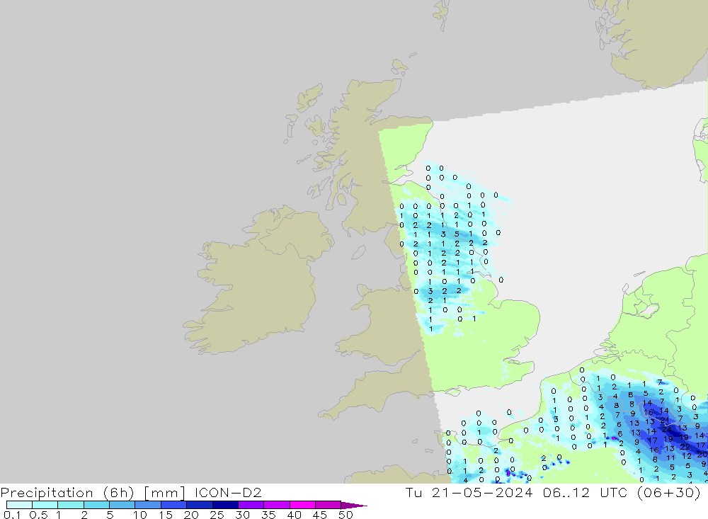 Yağış (6h) ICON-D2 Sa 21.05.2024 12 UTC