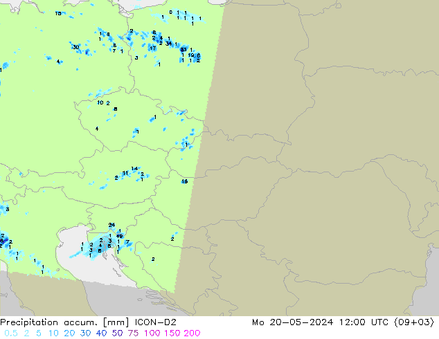 Precipitation accum. ICON-D2 lun 20.05.2024 12 UTC
