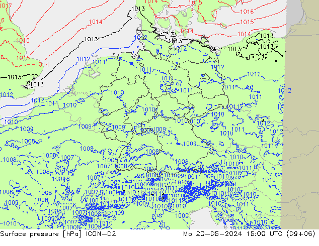 Atmosférický tlak ICON-D2 Po 20.05.2024 15 UTC