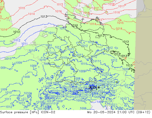 ciśnienie ICON-D2 pon. 20.05.2024 21 UTC