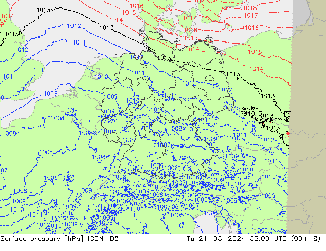 pression de l'air ICON-D2 mar 21.05.2024 03 UTC