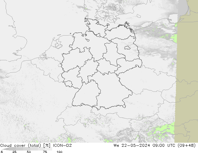 Cloud cover (total) ICON-D2 St 22.05.2024 09 UTC