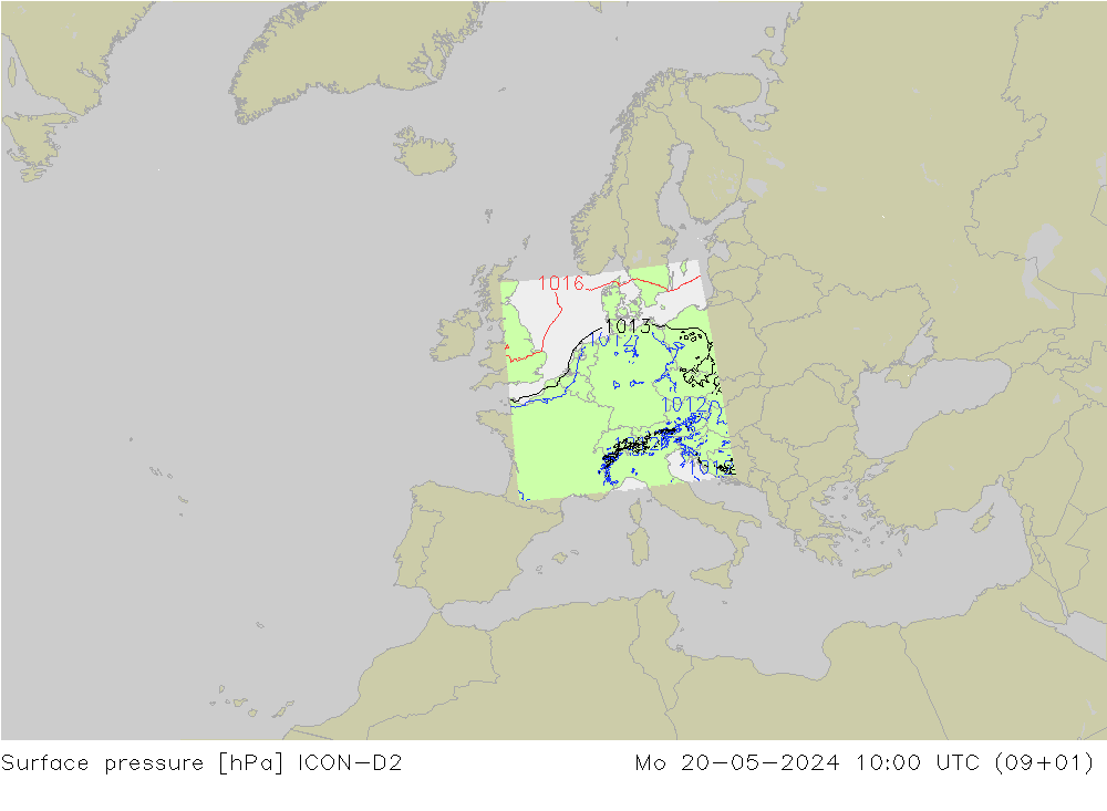 Atmosférický tlak ICON-D2 Po 20.05.2024 10 UTC
