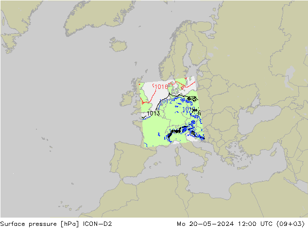Atmosférický tlak ICON-D2 Po 20.05.2024 12 UTC